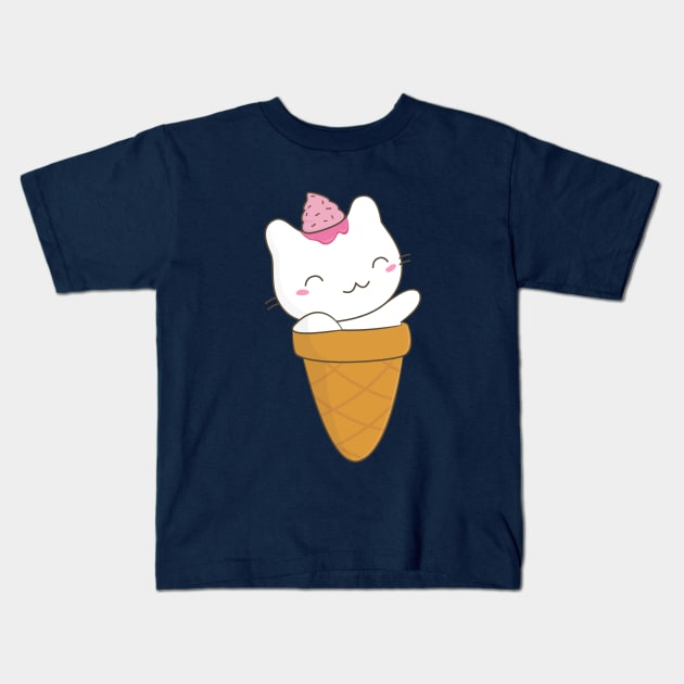 Kawaii Ice Cream Cat Kids T-Shirt by happinessinatee